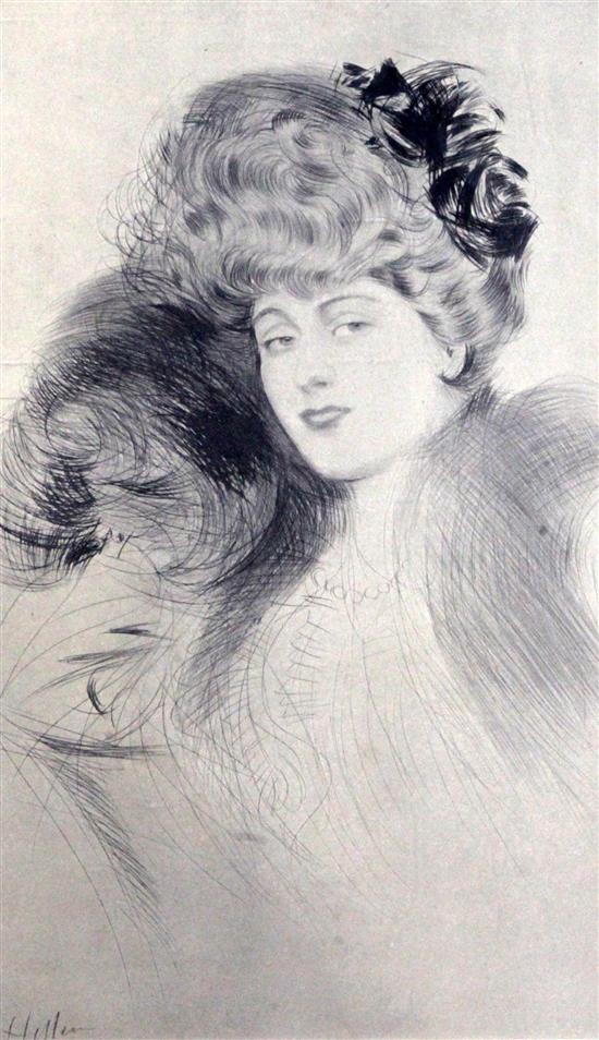 Paul César Helleu (1859-1927) Portrait of a young lady overall 14 x 9.25in.